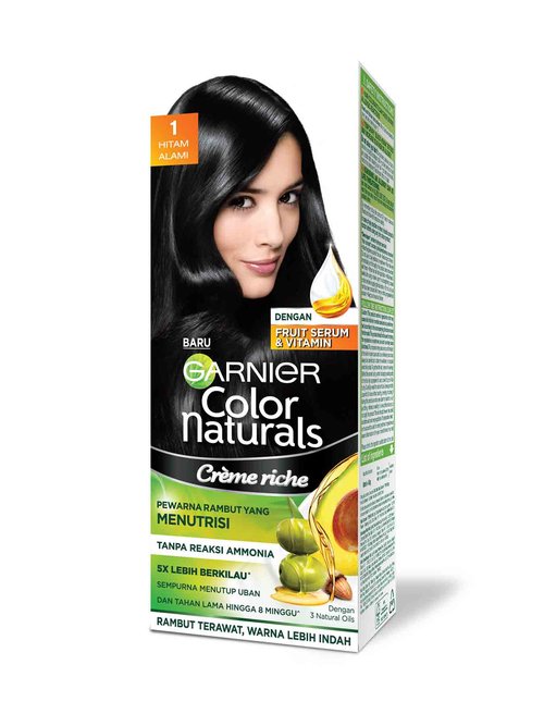 Garnier Color Naturals Crème Riche - Black 55ml + 50g | Long-Lasting, Rich Black Hair Color | Indonesia