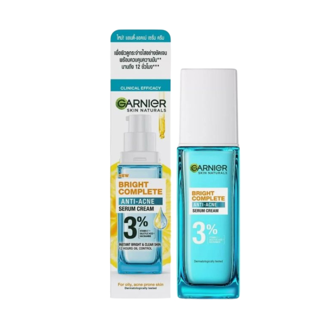 Garnier Bright Complete Anti-Acne Serum Cream 30ml | Salicylic Acid & Vitamin C | Indonesia
