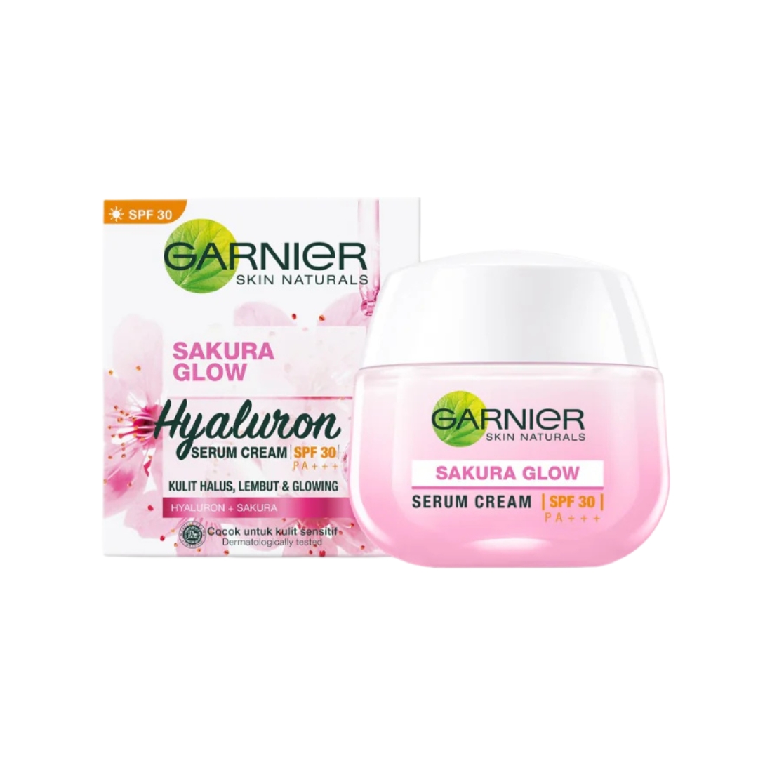 Garnier Sakura Glow Hyaluron Serum Cream SPF 30 50ml | Hydrating & Brightening Day Cream | Indonesia